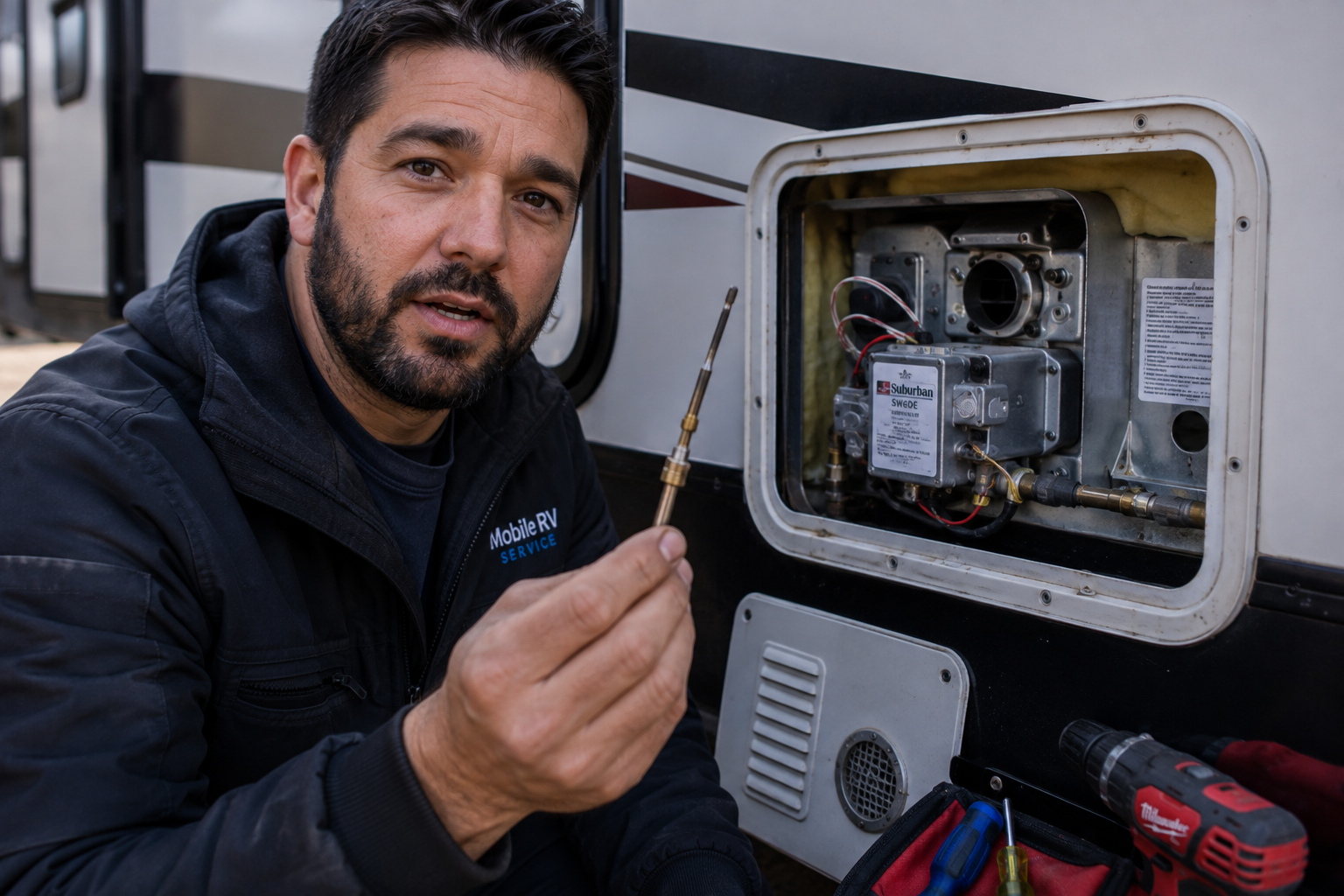 Technician explaining a water heater repair